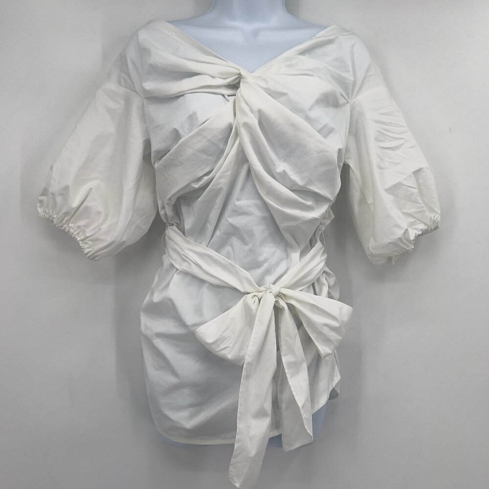 New York & Company 7th Avenue Design Studio Puff Sleeve Tie Front Top S NWT
